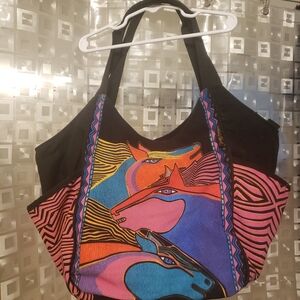 LAUREL BURCH Colorful Horse Print Tote Bag